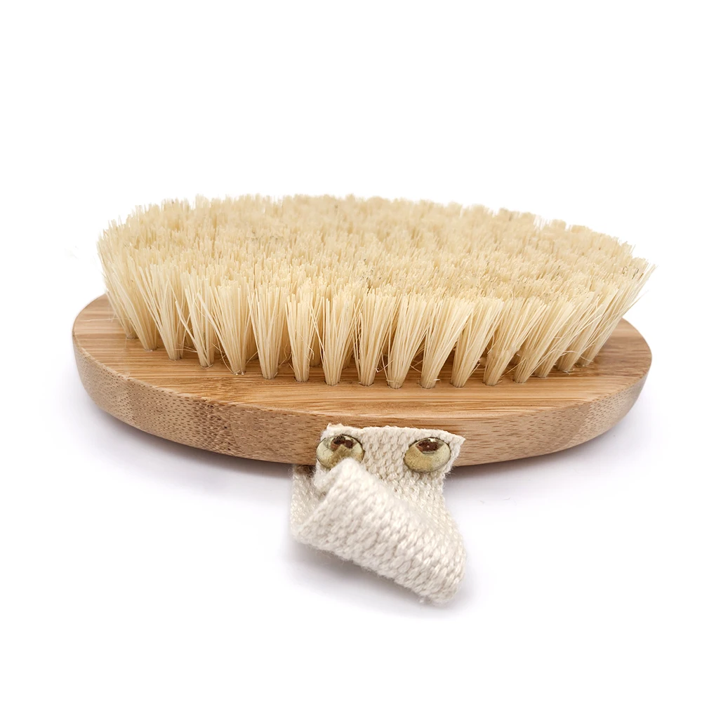 Hot Sale Wood Natural Bristle Dry Skin Body Brush With Total Bamboo Handle Hand Band For Nice Comfortable  Grip