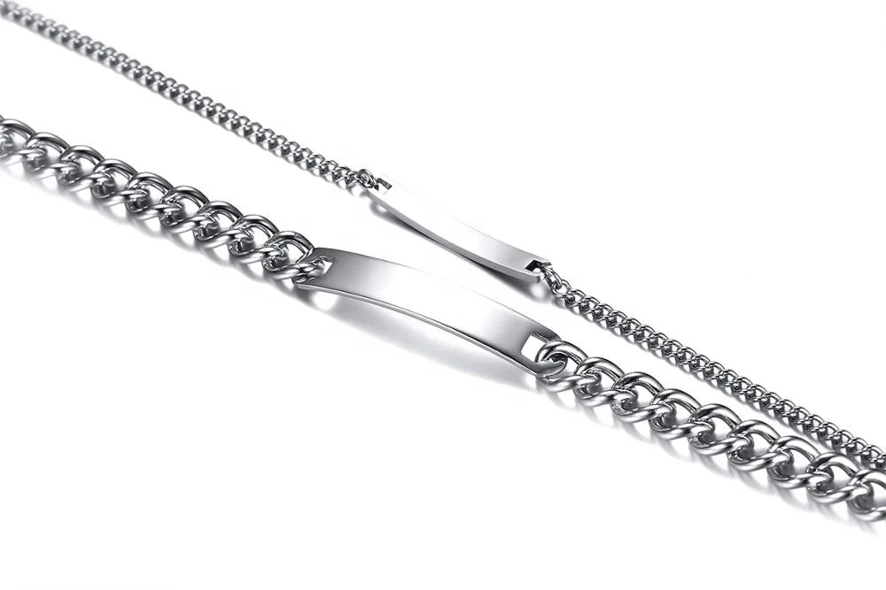 Wholesale Classic ID Name Custom Engraved Plan Bar Stainless Steel Couple Bracelets