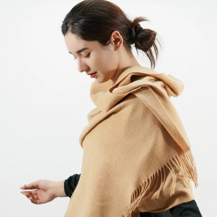 Wholesale winter premium luxury thick warm cashmere wool scarves blanket muffler pashmina shawl tassel poncho for women