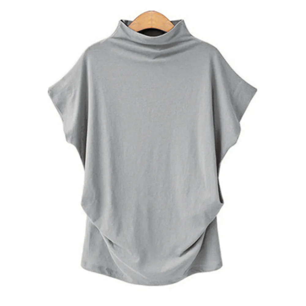 
Women T Shirt Oversized Loose Mid Length Blouse Half High Collar Base Shirt 