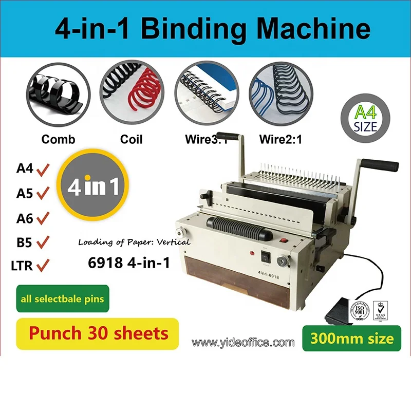 6918 4in1 multifunction electric book binding hole punch machine Coil binder double wire comb binder