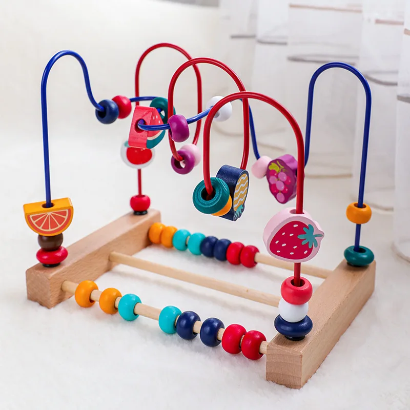 Wooden Baby Beads Maze Toys, Toddlers Roller Coaster Game Cubes, Educational Around Circle Bead Skill Improvement Wood Toy