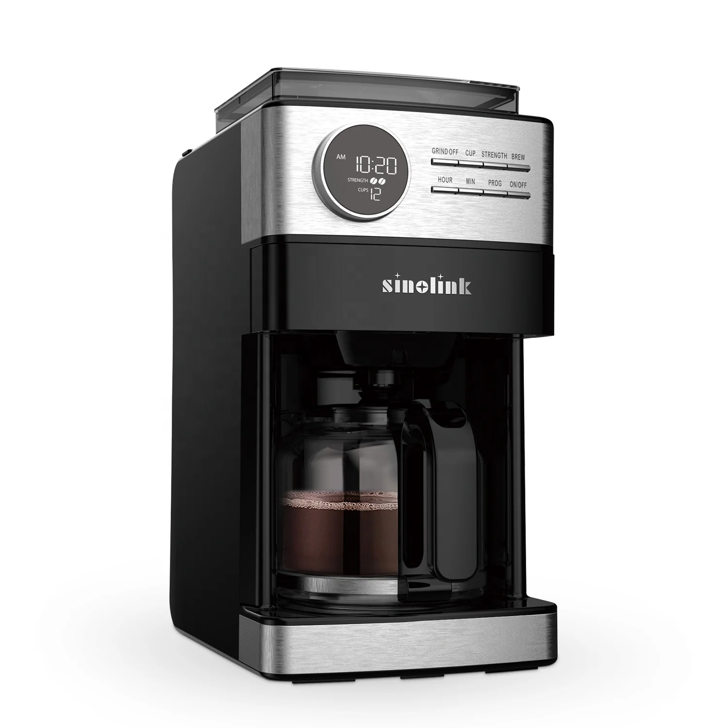 Programmable electric smart drip coffee maker with grinder
