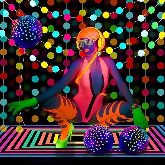 Startparty Glow Party Neon Dark Supplies Blacklight Luminous Tape Neon Round Dot Streamers Fluorescent Mini Polka Dot Balloon