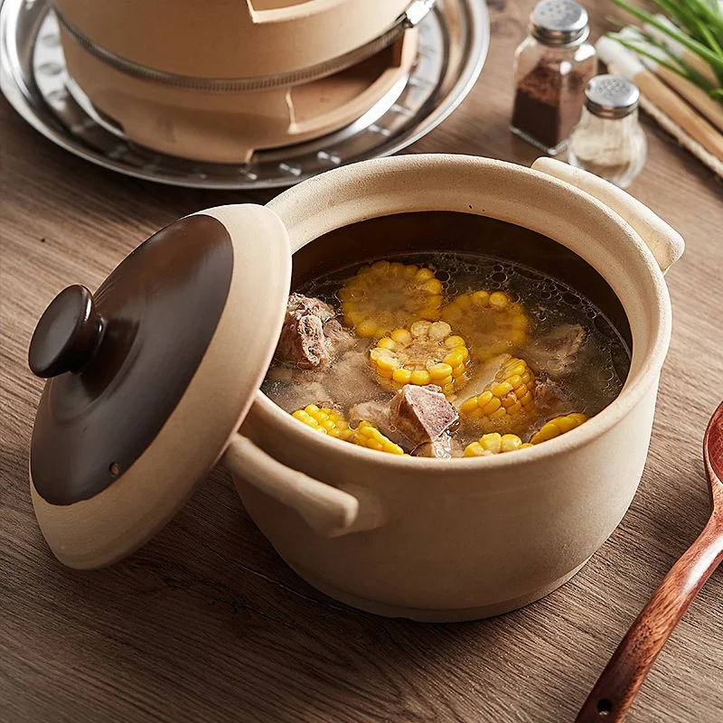 Household Old Fashioned Clay Fire Stewed Casserole Chrcoal Stove Barbecue Stove with Stainless Steel Baking Tool