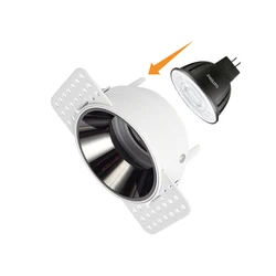 Frameless GU10 MR16 MR11 Down Light Fixture 95mm cutout Trimless GU10 Fitting Deep Reflector Anti-glare Aluminum