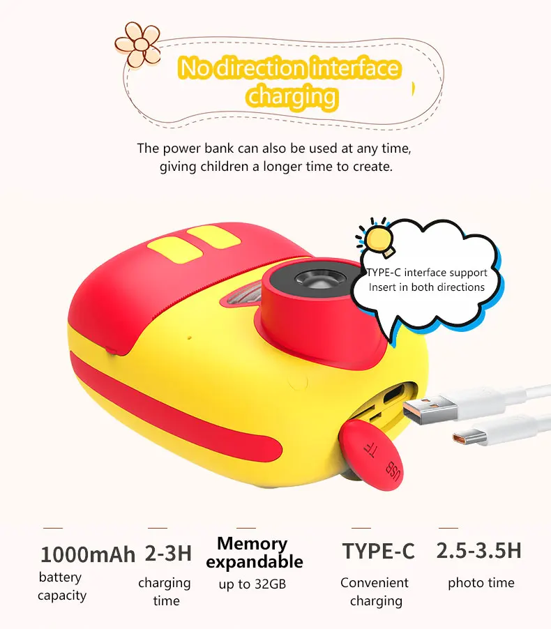 Kids Instant Print Camera 2.4 Inch Hd 1080P Thermal Photo Paper 1200Mah High Capacity Lithium Battery