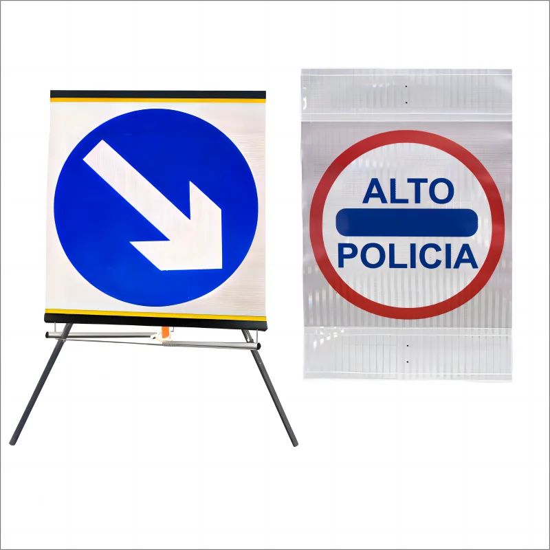 Reflective Spain PVC Prismatic Reflective Rolling Stop Provisional Road Traffic Control Roll Up Tripod Signage Signs
