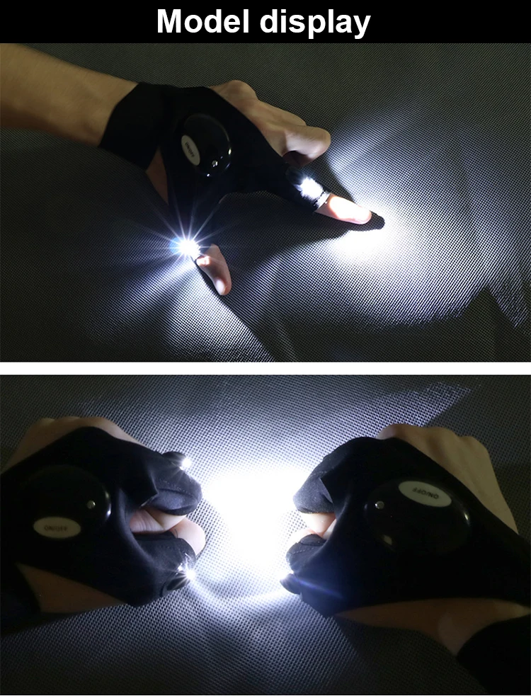 Outdoor sport running mechanic work flash light half finger usb charging flashlight led fishing gloves