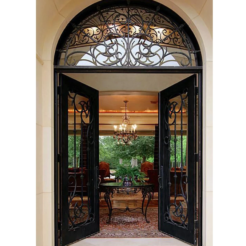 Villa front main entrance wrought iron church door iron double gate design