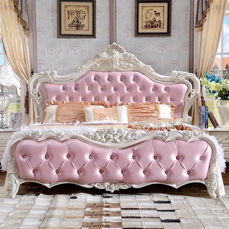 Fabric Fancy Double Bed Princess Bed Home Furniture Bedroom Design Luxury Modern 7-25 Days Comfortable Royal Pink King Size Pink