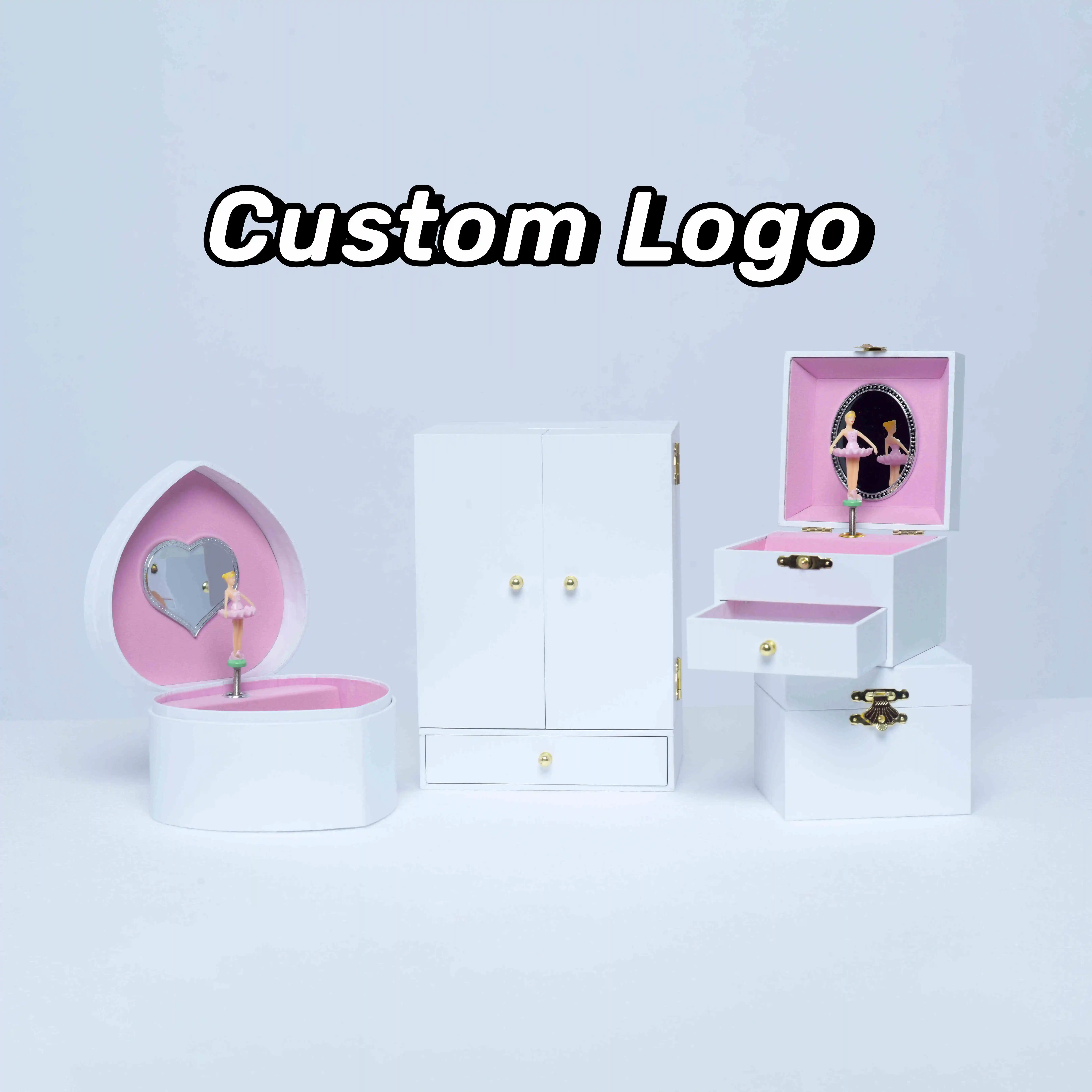 Ever Bright Factory Direct 5 Inch White Hand Crank Music Box 7 Inch Ballerina Music Box with Drawer Custom Logo for Kids