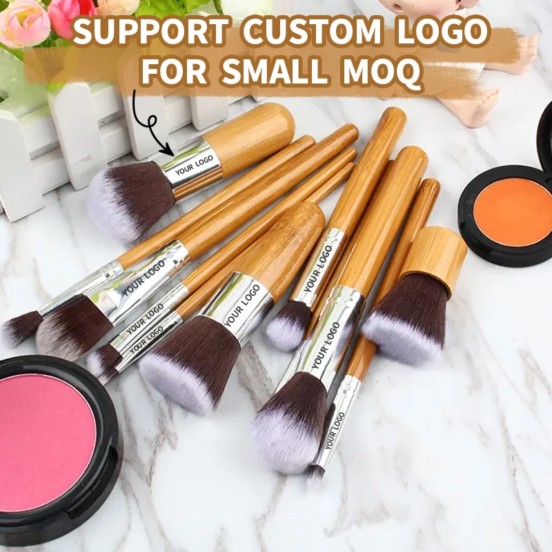 Make up Private Label Natural Bamboo Handle 11pcs Makeup Brush Set Foundation Powder Cosmetic Essentials Beauty Makeup & Tools