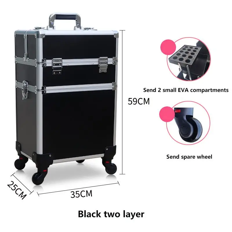 Cosmetics Aluminum Trolley Box, Rolling Makeup Train Case Trolley ,Cosmetic Train Cases on Wheels Large Capacity Traveling case
