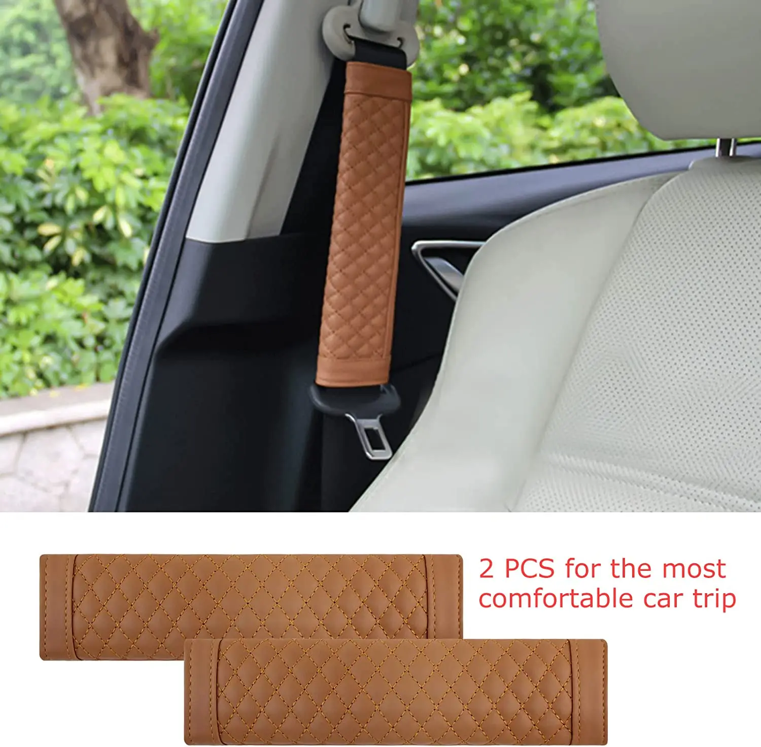 Boshiho 2 packs Car Seat Belt leather Cover Seat Belt Buckle Cover Seatbelt Pad For A More Comfortable Driving