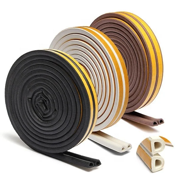 Soundproof D Type Epdm Foam Adhesive Sealing Tape Door Rubber Seal Strips For Doors & Windows Anti-Dust Factory Custiomizable