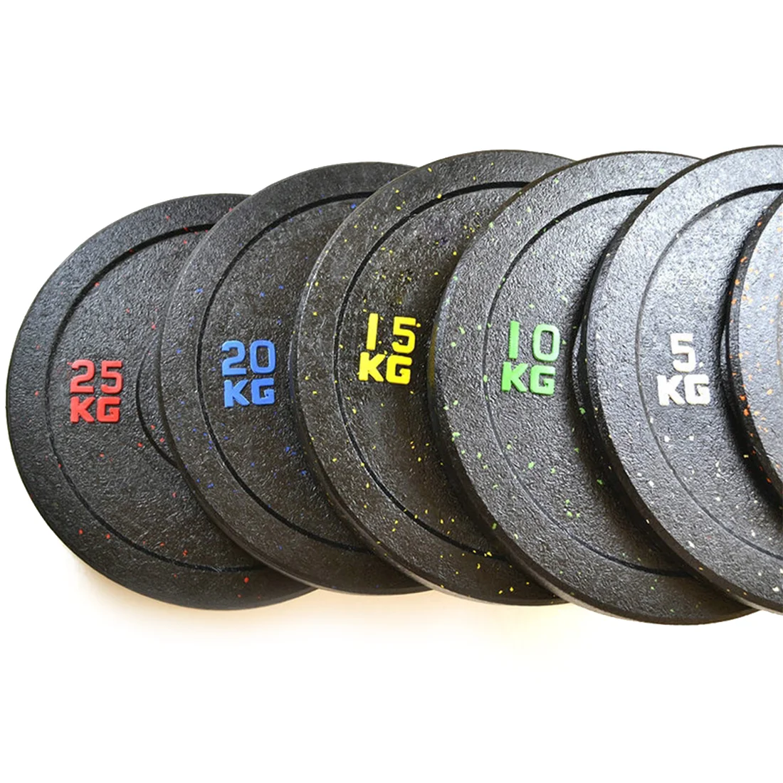 Factory Free Weight Color Speckle Rubber Solid High Temp Crumb Bumper Plate 5kg 10kg 15kg 20kg 25kg Weight Plate