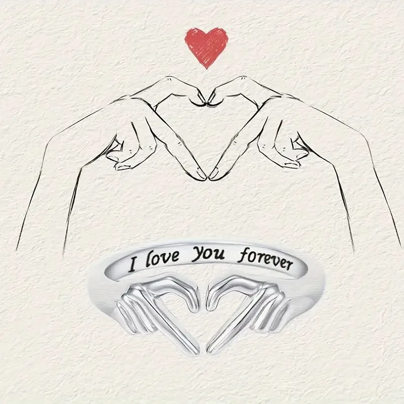 Hot Romantic Two-Handed Heart-to-Heart Alloy Ring 18K Plating Forever Love Hug Hand Couple Weddings