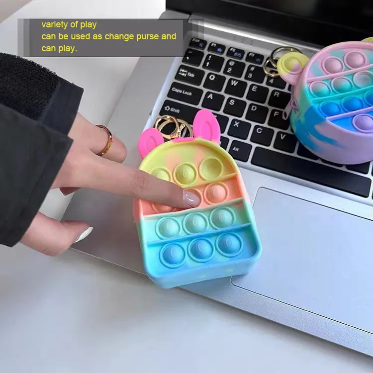 Cartoon Silicone Wallets Coin Zipper Push Popping Fidgets Key Chain Pop Fidget Toys Silicone Popper Pouch