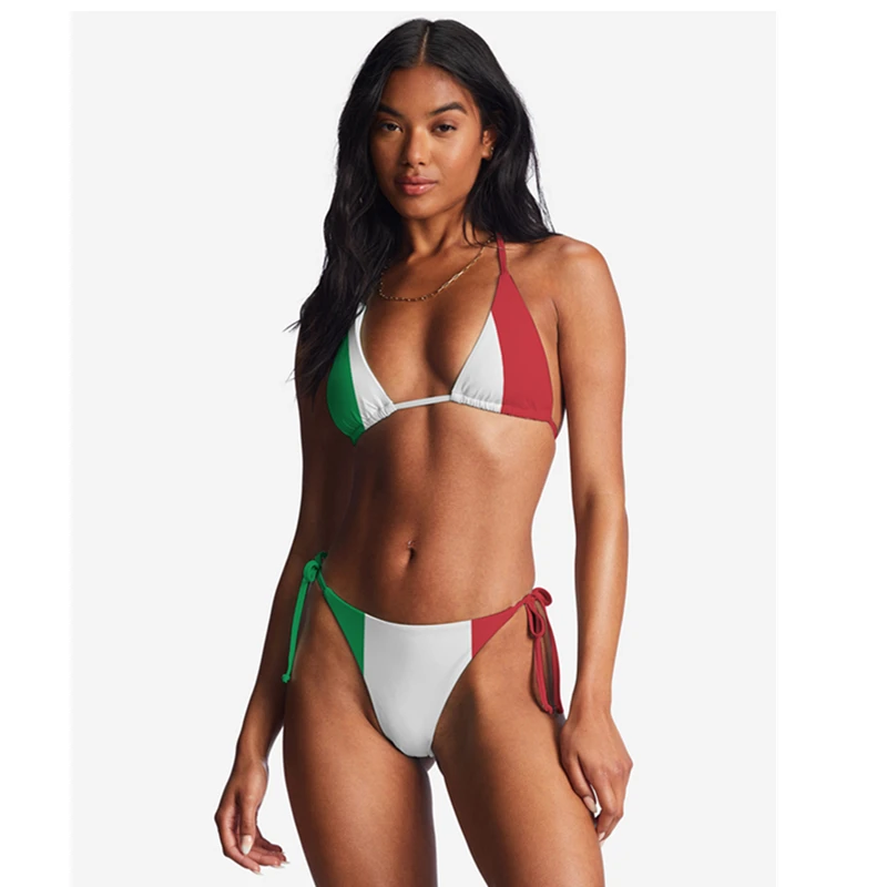 Women wholesale swimwear bikini swimwear two pieces bikini swimsuit flag printed swimwear sexy bikini