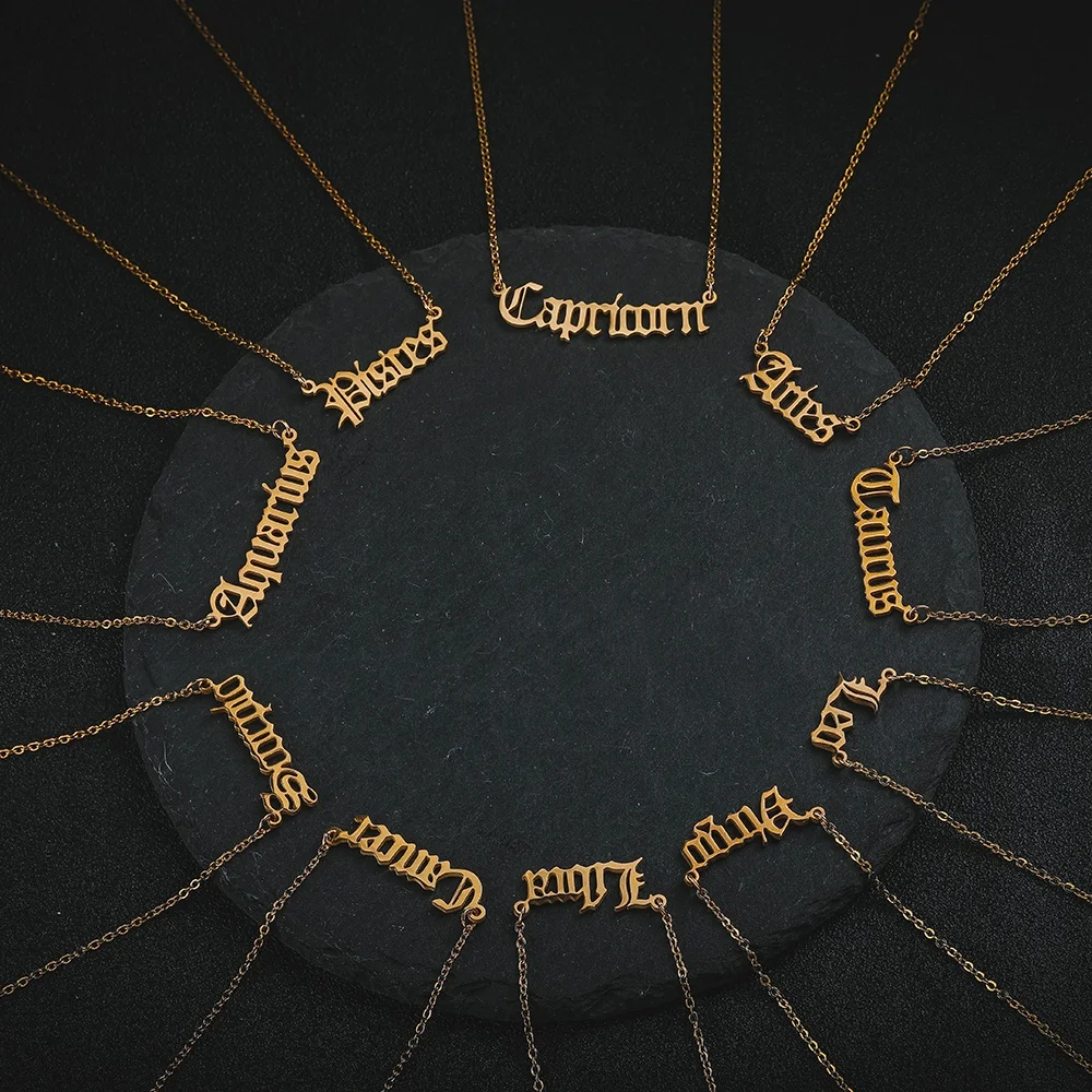 custom minimalist Jewelry dainty  gold sliver name necklace personalised Stainless Steel  zodiac sign Necklace factory OEM