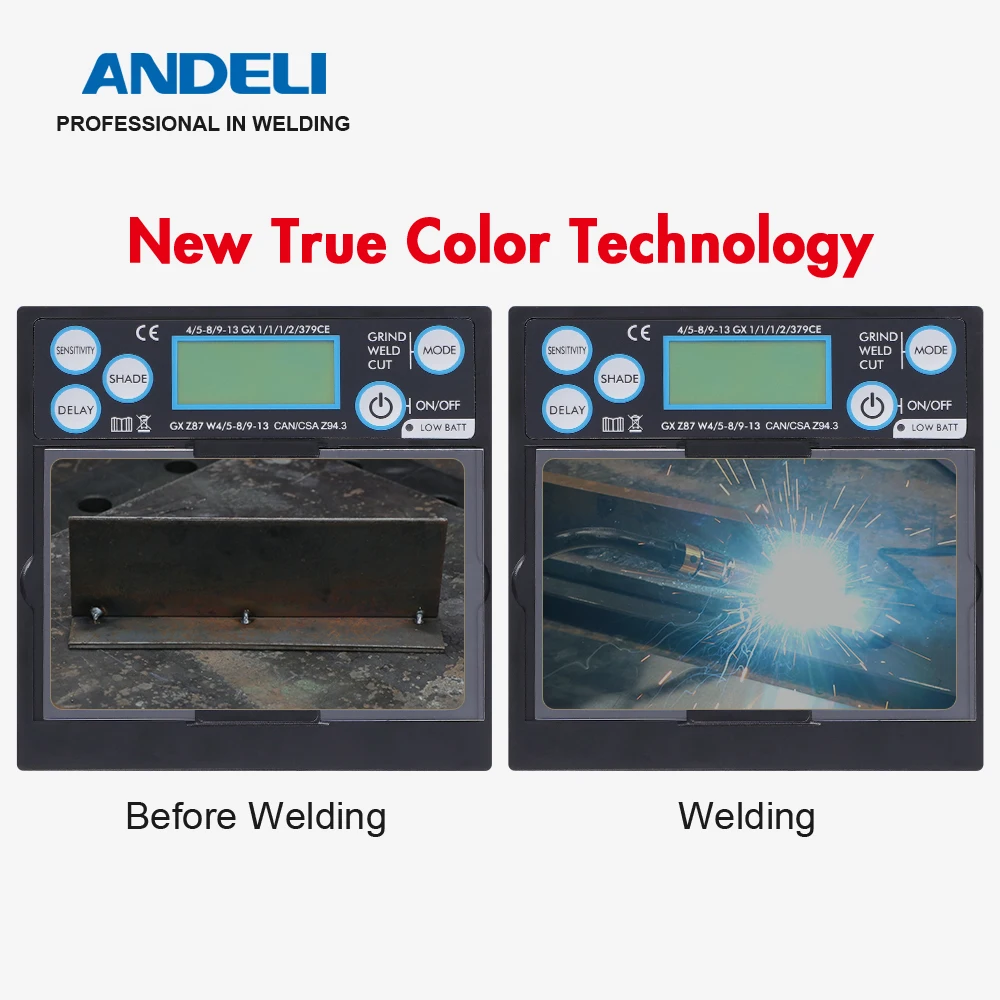 ANDELI Auto Darkening Welding Helmet ADL-MA900VL-E Adjustable MIG TIG MMA CUT Welding Mask with LED Light for Welding Machine