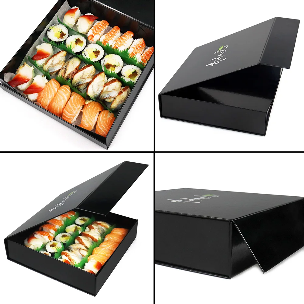 Luxury Magnetic Box for Sushi Food Packaging Custom Logo Rigid Board Folded Takeout Box For Sushi