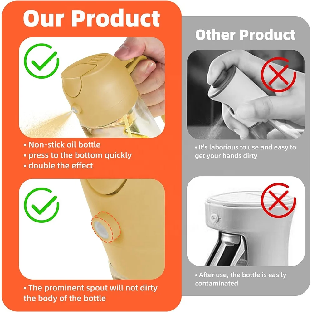 2024 New Design 470ml Mist 2 in 1 Olive Oil Dispenser Bottle Premium Glass Oil spray Bottle Oil Sprayer for Cooking