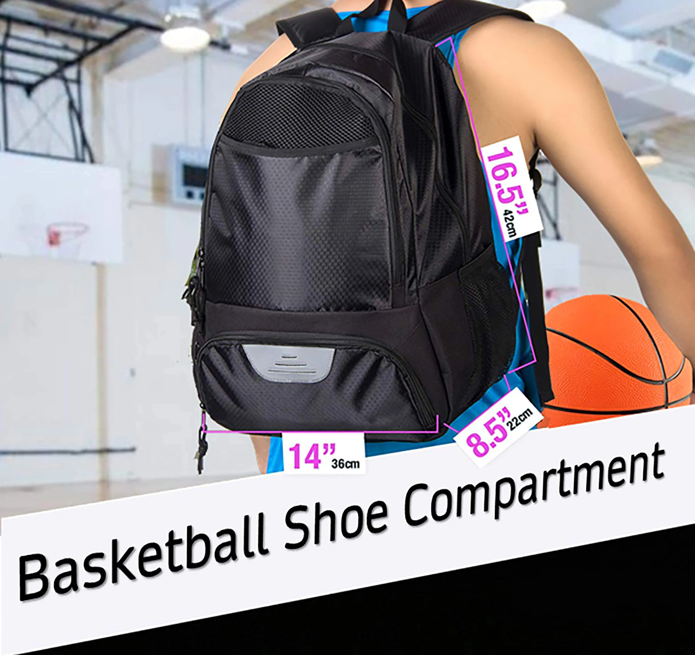 Custom 900D Polyester Waterproof Football Soccer Basketball Backpack with Ball and Shoe Compartment