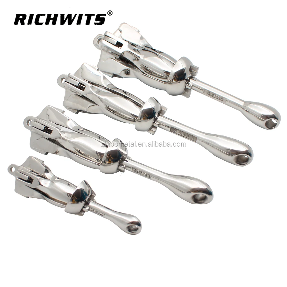 Marine Stainless Steel 316 Sea Anchor 2.5kg Grapnel Folding Anchors Kit for Small Boats
