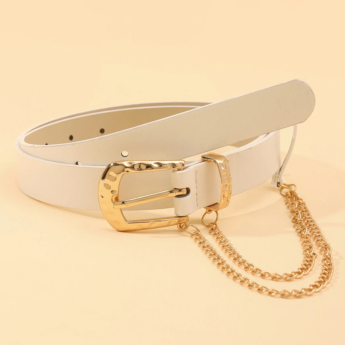 Women PU Leather Belt Solid Color Fashion Waist Belt with Gold Buckle Metal Buckle Waistband