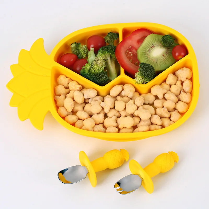 baby feeding supplies silicone tableware set Stainless steel spoon fork Other Baby Feeding Products