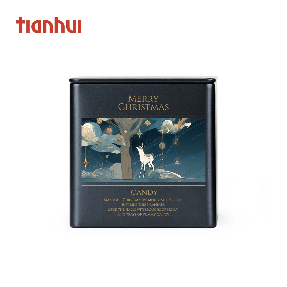 Tianhui Christmas Tin Boxes Square Metal Cans for Nuts & Kernels Storage