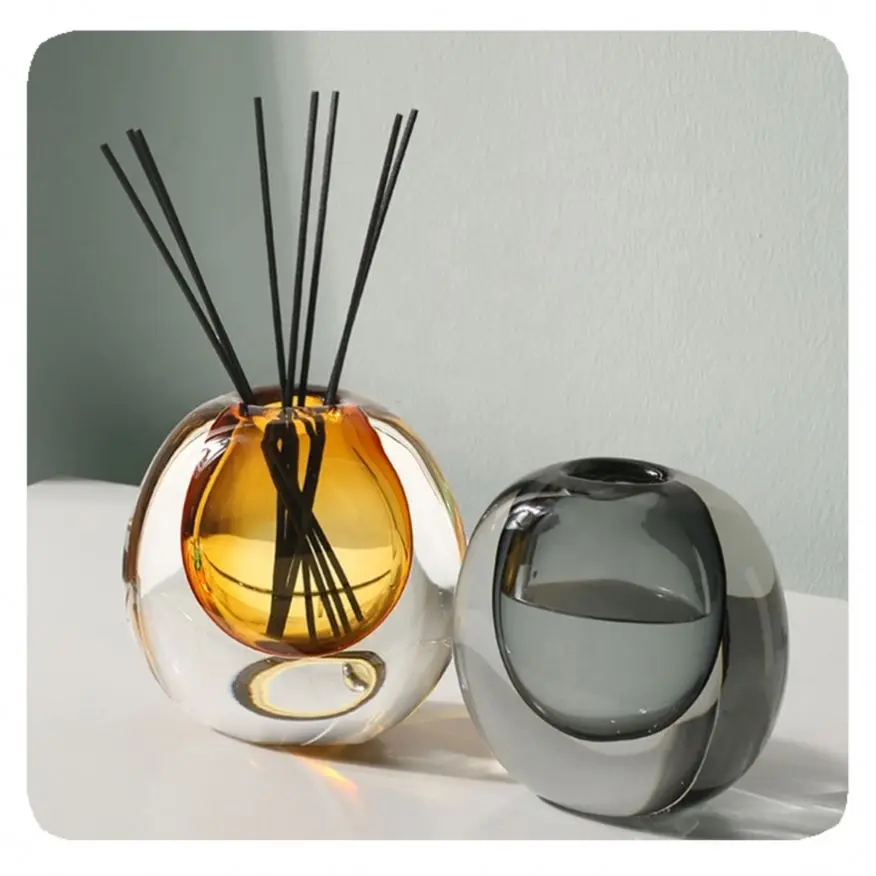 Mouth-blown Glass Vase Modern Home Decor Design Table Centerpieces High-end Thick Heavy Solid Color Oval Bud Glass Vases