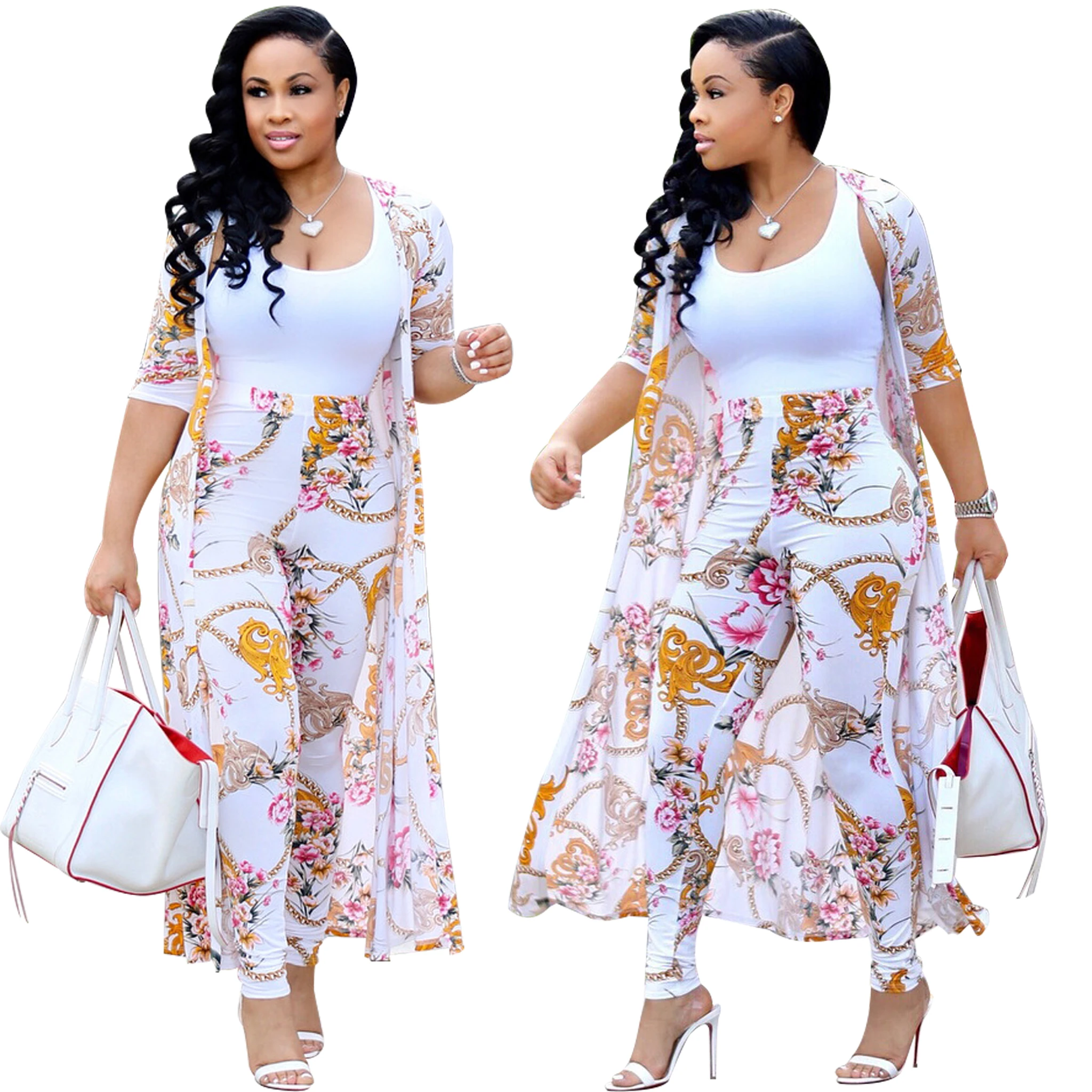 FM-K8576 Spring Two piece set long Sleeves Printed Casual dresses and trousers outfits women clothing