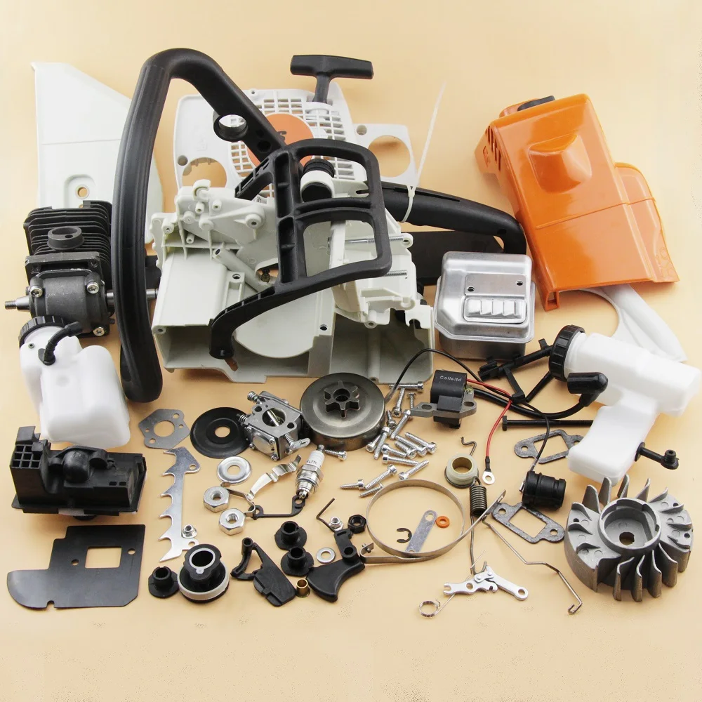 Complete Chainsaw Repair Parts for MS180 018 Engine Motor Crankcase Crankshaft Carburetor Fuel Tank Cylinder kit Ignition Coil