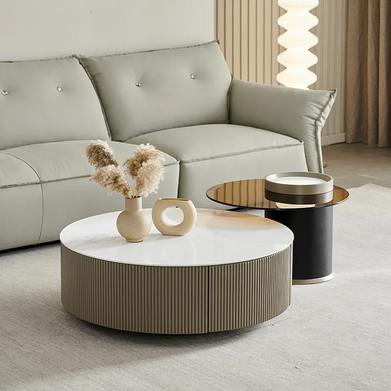 ATUNUS Living room furniture rock plate stainless steel round coffee table light luxury design for large and small families