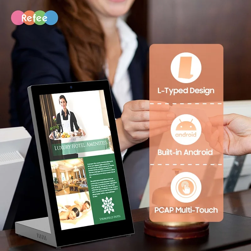 13 3 15 6 дюймов Refee Android Lcd Table Touch рекламный плеер Настольный дисплей гостиничный чек в киоске с камерой