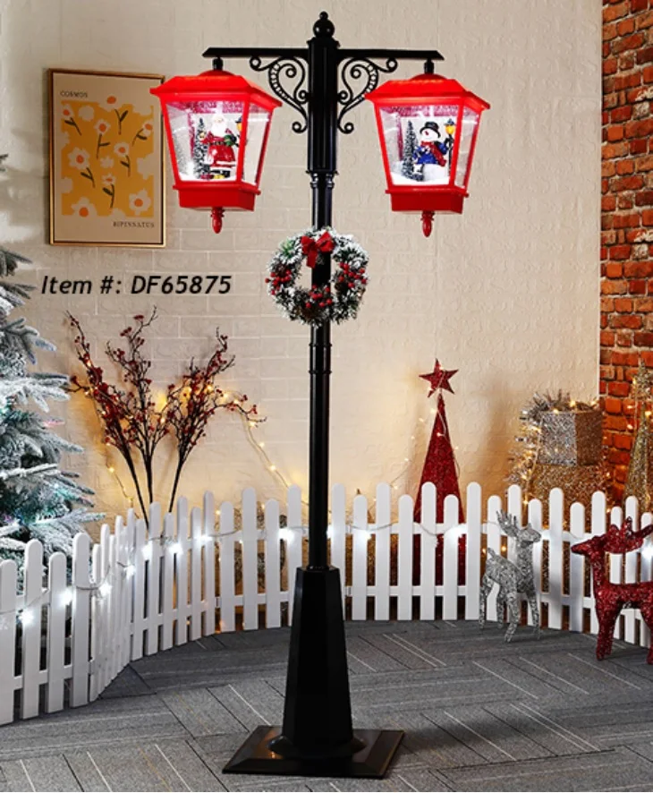 Porcelain Lighted House Christmas Village Christmas LED Lantern w Snowing Function & Music Handmade Snow Santa Claus Figurines