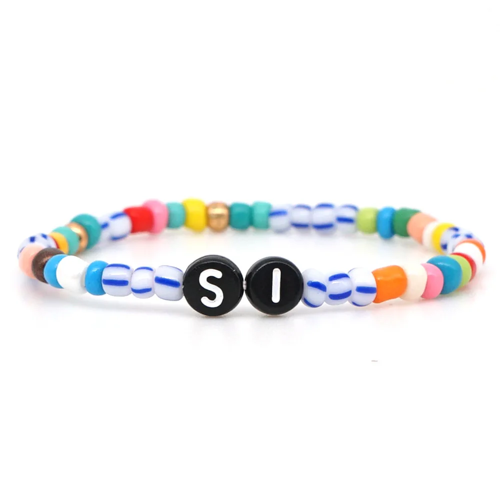 Simple Versatile Boho Bracelet Stained Glass Rice Beads Hand-woven Small Bracelet Letter Bracelet