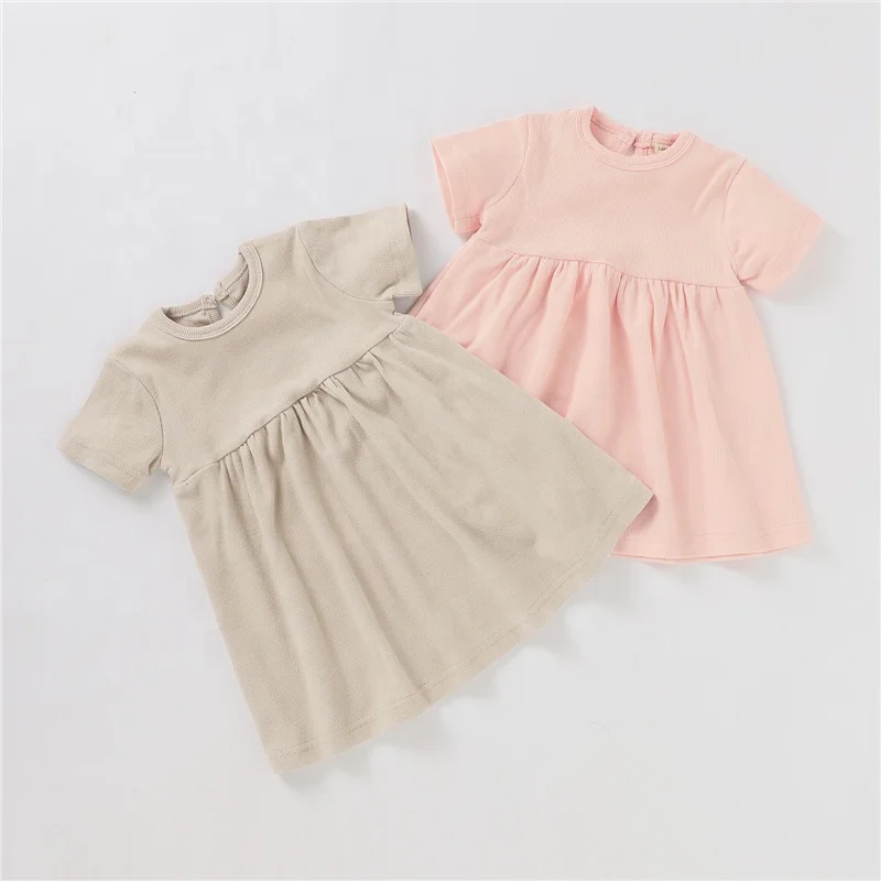 Ribbed Short Sleeve Baby Girl Cotton Dresses