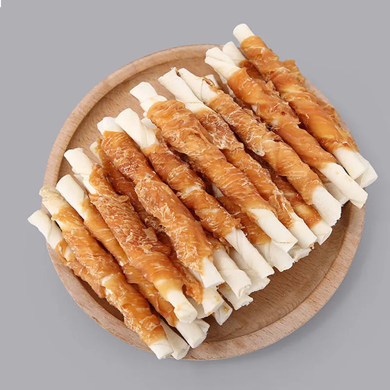 Крупнейшая китайская фабрика по производству еды для домашних животных, оптовая продажа, натуральные не добавляемые бульли для собак, куриные рулоны, сыромятная длина 17 см-20 см, лакомства для собак