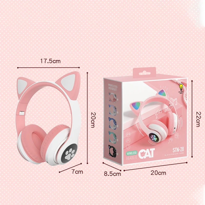 Best seller led light cat ear wireless headphones for kids girls cat headphones wireless