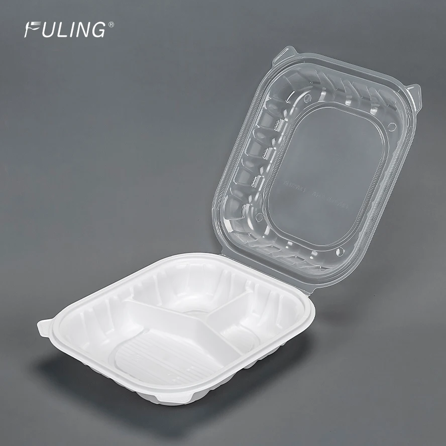 FULING Clamshell Take Out Food Containers Disposable To Go Containers 8 Inch 9 Inch 3-Compartment Heavy-Duty