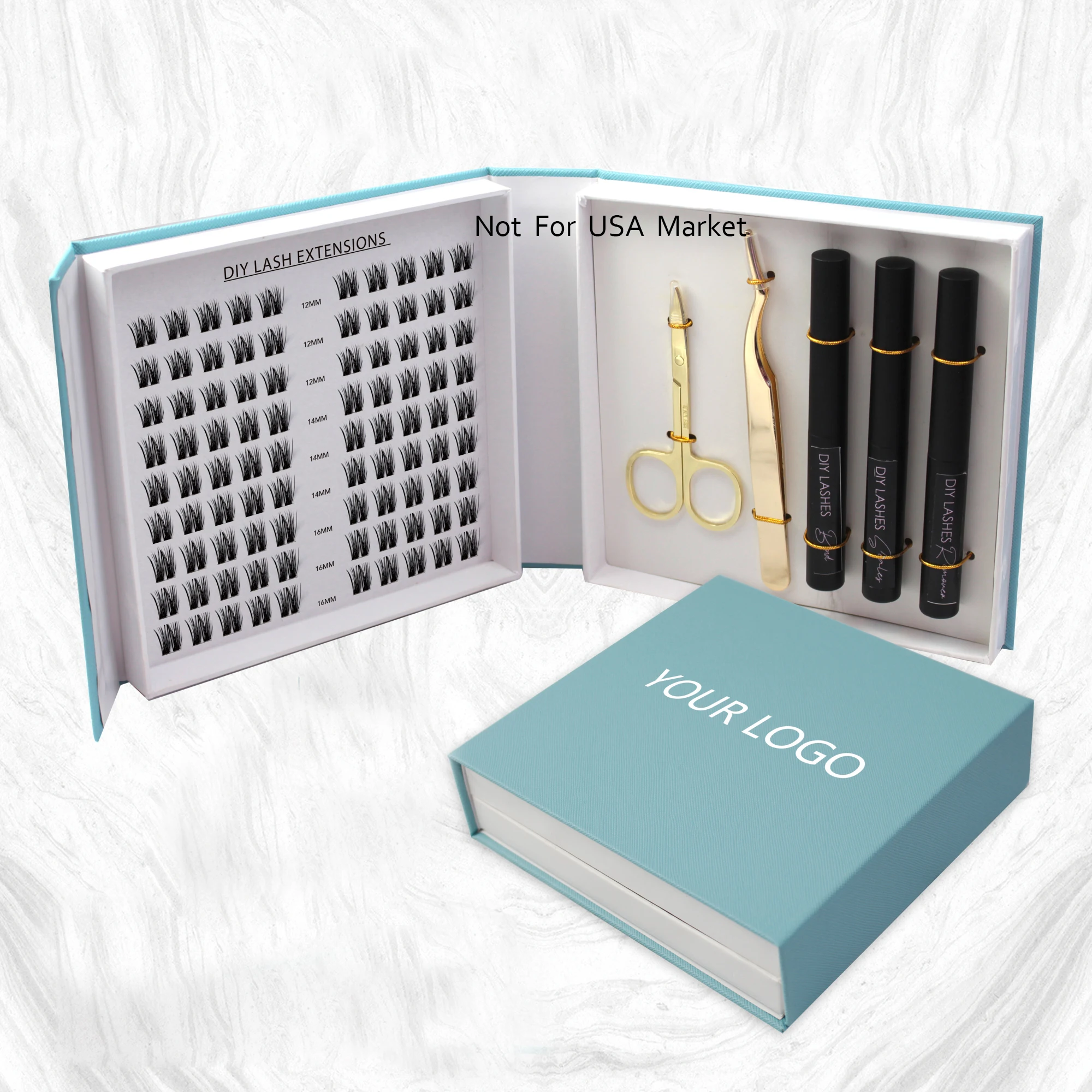 Long lasting 7-10 days diy lash bond and sealer C D curl cluster segment lash cut mink diy lash extension kit
