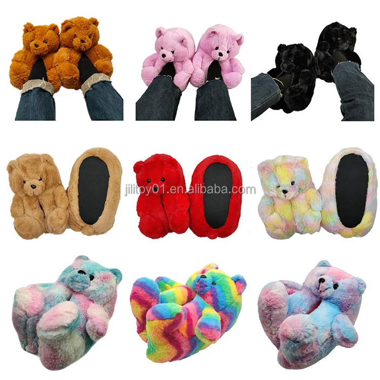 wholesale kids teddy bear slippers plush set and pink bag custom for women girls