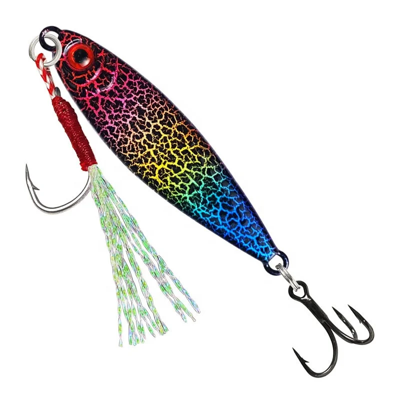 KM 7-30g Sinking Slow Pitch Metal Jig Lure With Mustad Hooks Or Treble Hook Long Casting Jig Deep Sea Boat Fishing