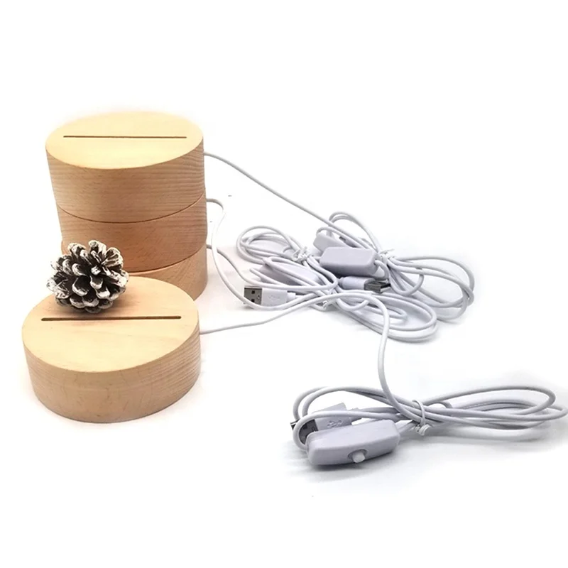 Acrylic Round 3d Led Moon Battery Powered Wooden Night Light Base For Lamp