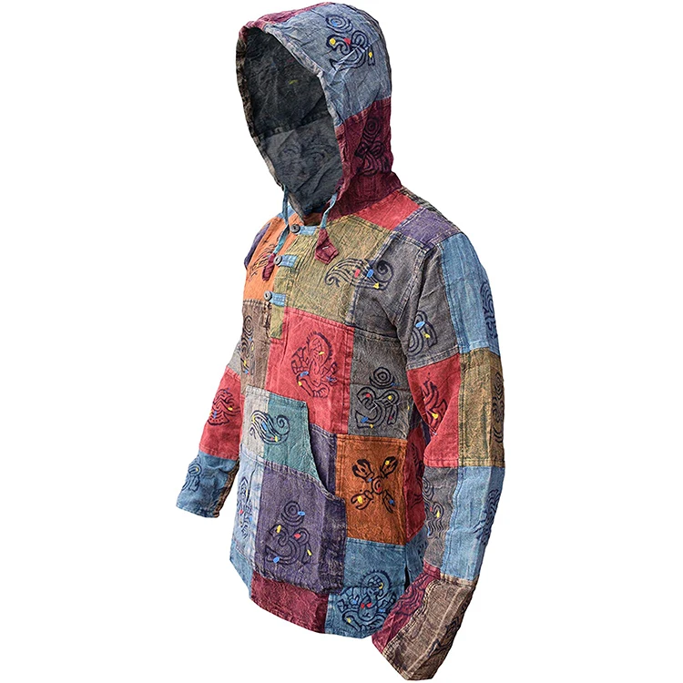 OEM factory custom printed graphite stripes stitching hippie headscarf autumn long sleeve hoodie men