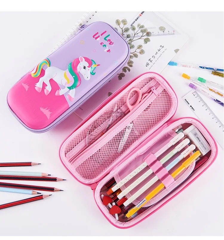
Custom School Kids Cute Cartoon stationery case Portable double zipper Hard EVA 3D pen Pencil Case 